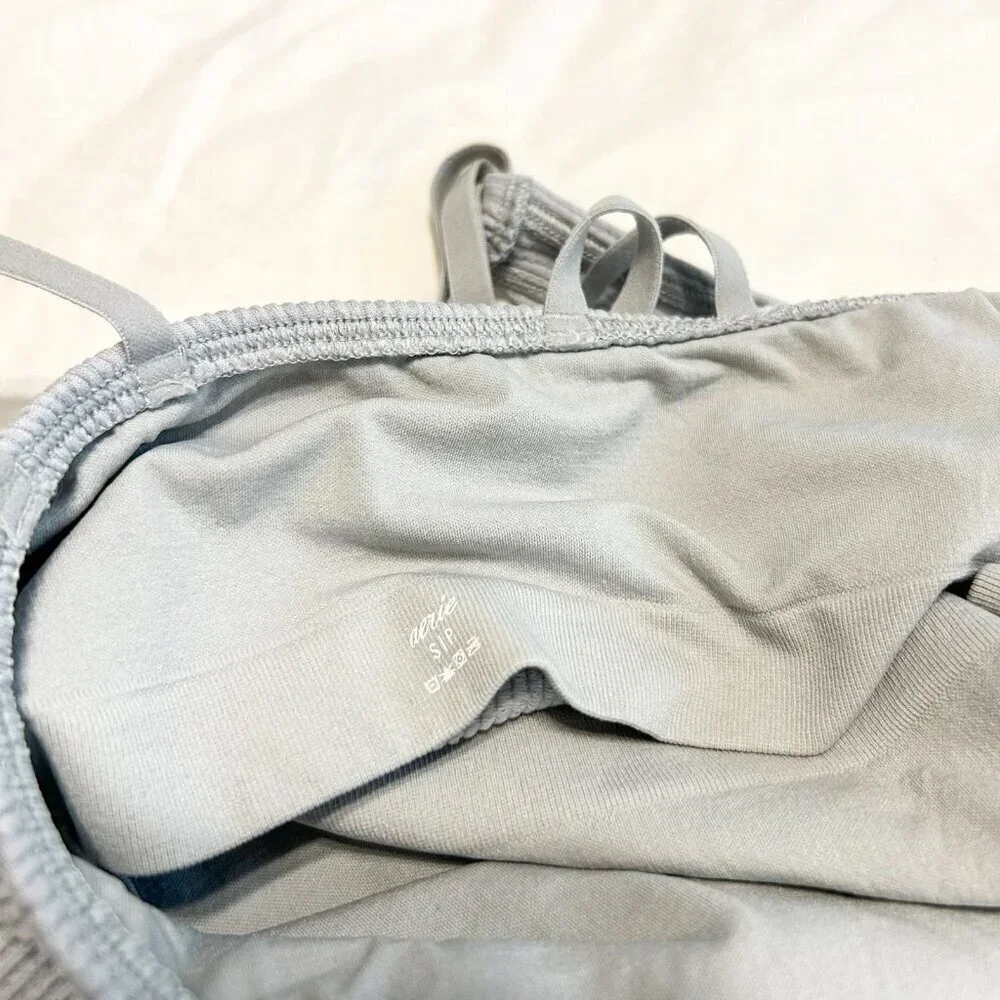 Aerie Ring Double Strap Seamless Ribbed Longline Bralette Blue Gray Small